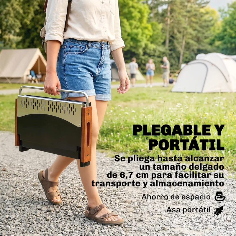Outsunny Barbacoa de Carbón Plegable, Barbacoa Portátil, 50,5x34x33 cm, con Bandeja de Carbón Extraíble, para Camping, Picnic, Fiesta en Jardín, Negro