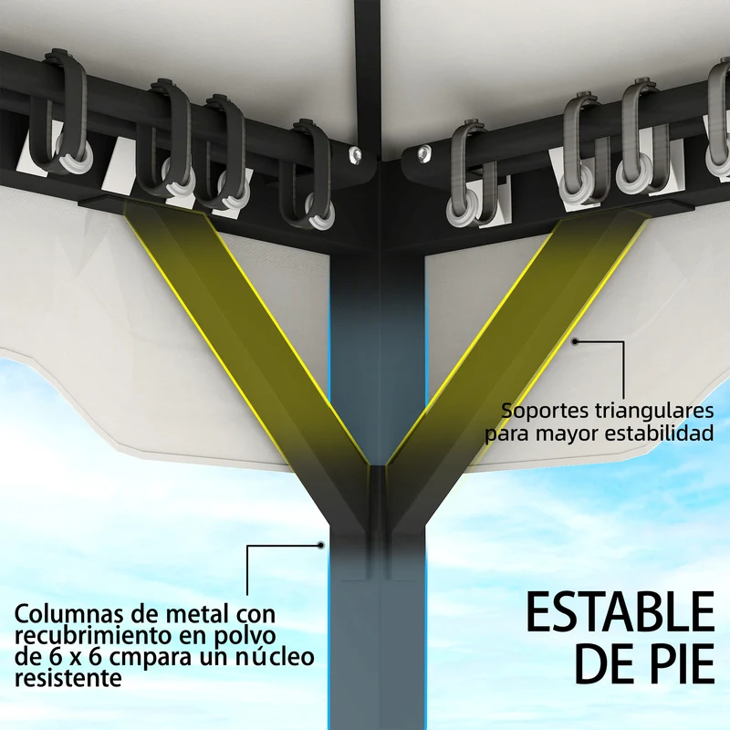 Outsunny Cenador para Jardín 3x3,6 m, Pabellón de Jardín Gazebo con Doble Techo, 4 Paredes Laterales y Mosquitera, Estructura Metálica, Drenaje, Carpa para Exterior, Terraza, Patio, Gris Claro