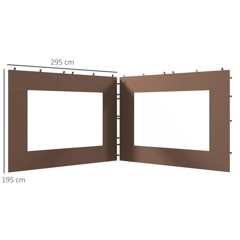Outsunny Paredes Laterales para Carpa de 4 Paneles 295x195 cm Paredes Laterales de Repuesto de Tela Oxford con Ventana para Carpas de 6x3 m 3x3 m Marrón