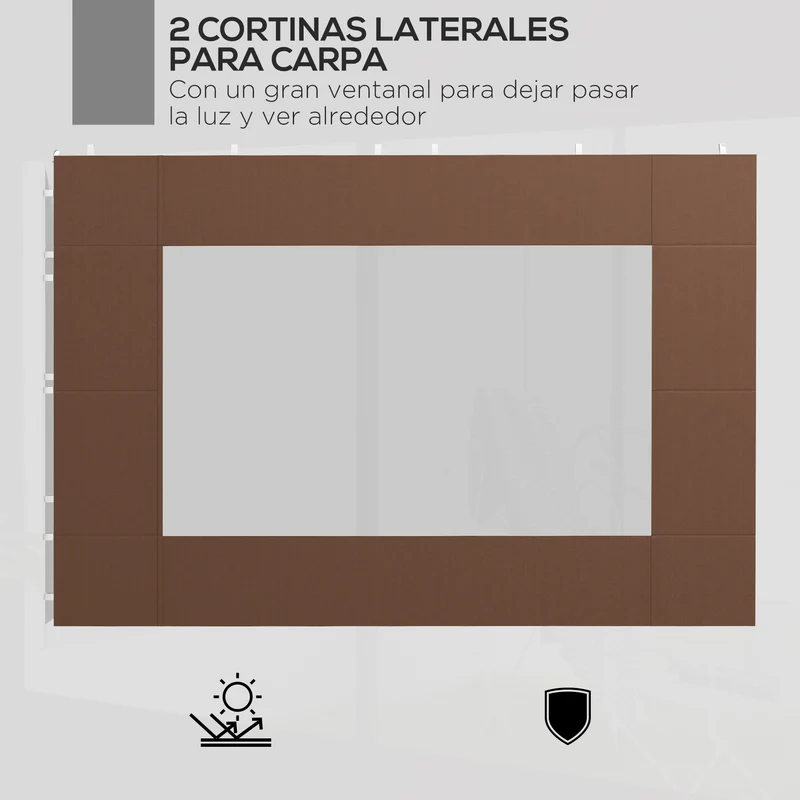 Outsunny Paredes Laterales para Carpa de 4 Paneles 295x195 cm Paredes Laterales de Repuesto de Tela Oxford con Ventana para Carpas de 6x3 m 3x3 m Marrón