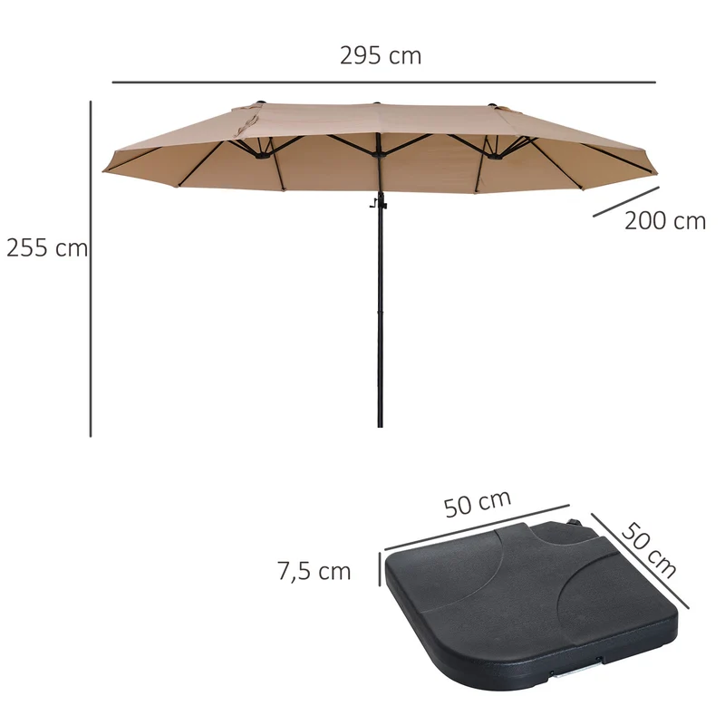 Outsunny Conjunto de Sombrilla y Base Grande Inclinable para Jardín Patio con Manivela Abrir y Cerrar Fácilmente Base de 4 Piezas de plástico Alta Estabilidad Marfil y Negro