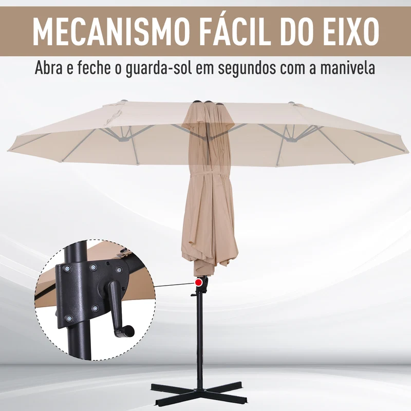 Outsunny Conjunto de Sombrilla y Base Grande Inclinable para Jardín Patio con Manivela Abrir y Cerrar Fácilmente Base de 4 Piezas de plástico Alta Estabilidad Marfil y Negro