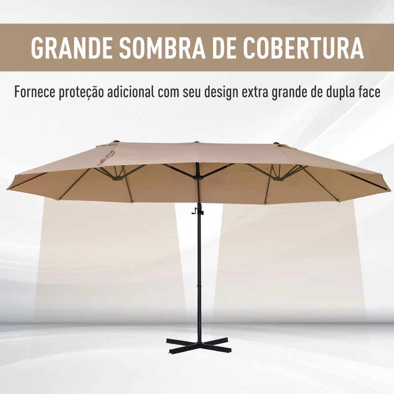 Outsunny Conjunto de Sombrilla y Base Grande Inclinable para Jardín Patio con Manivela Abrir y Cerrar Fácilmente Base de 4 Piezas de plástico Alta Estabilidad Marfil y Negro