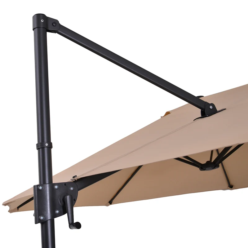 Outsunny Conjunto de Sombrilla y Base Grande Inclinable para Jardín Patio con Manivela Abrir y Cerrar Fácilmente Base de 4 Piezas de plástico Alta Estabilidad Marfil y Negro