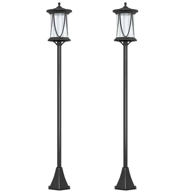 Outsunny Pack de 2 Farolas Solares Luces Solares de Exterior con Panel Solar Encendido y Apagado Automático IP44 para Terraza Patio 17x17x127 cm Negro