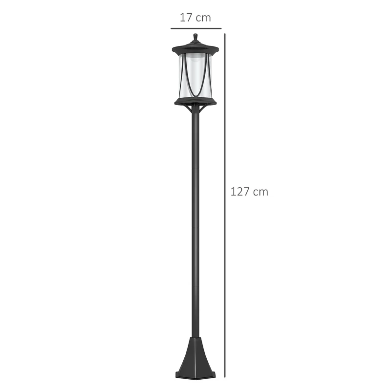 Outsunny Pack de 2 Farolas Solares Luces Solares de Exterior con Panel Solar Encendido y Apagado Automático IP44 para Terraza Patio 17x17x127 cm Negro