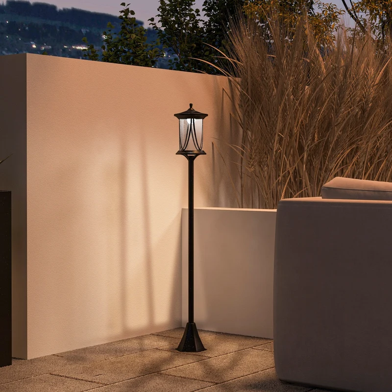 Outsunny Pack de 2 Farolas Solares Luces Solares de Exterior con Panel Solar Encendido y Apagado Automático IP44 para Terraza Patio 17x17x127 cm Negro