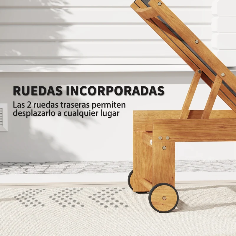 Outsunny Juego de 2 Tumbonas de Madera de Acacia Tumbonas de Jardín Exterior con Ruedas Respaldo Ajustable en 4 Niveles Carga 160 kg para Patio Terraza Balcón Teca y Negro