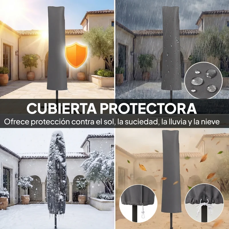 Outsunny Parasol Excéntrico, Ø300 cm, Sombrilla de Jardín con Base Cruzada, Manivela, Funda Protectora y Cuerdas de Viento, UPF30+, para Terraza, Patio, Gris Oscuro