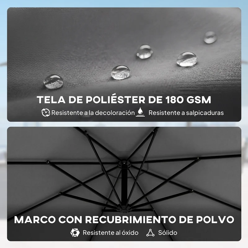 Outsunny Parasol Excéntrico, Ø300 cm, Sombrilla de Jardín con Base Cruzada, Manivela, Funda Protectora y Cuerdas de Viento, UPF30+, para Terraza, Patio, Gris Oscuro