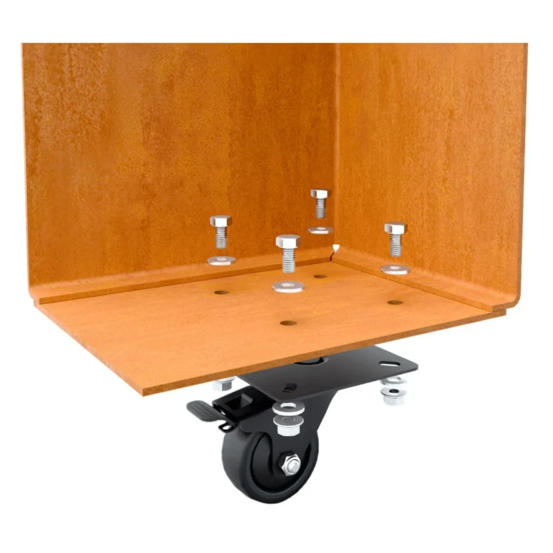 Jardinière en acier corten allongée avec roulettes 90x30x80 cm