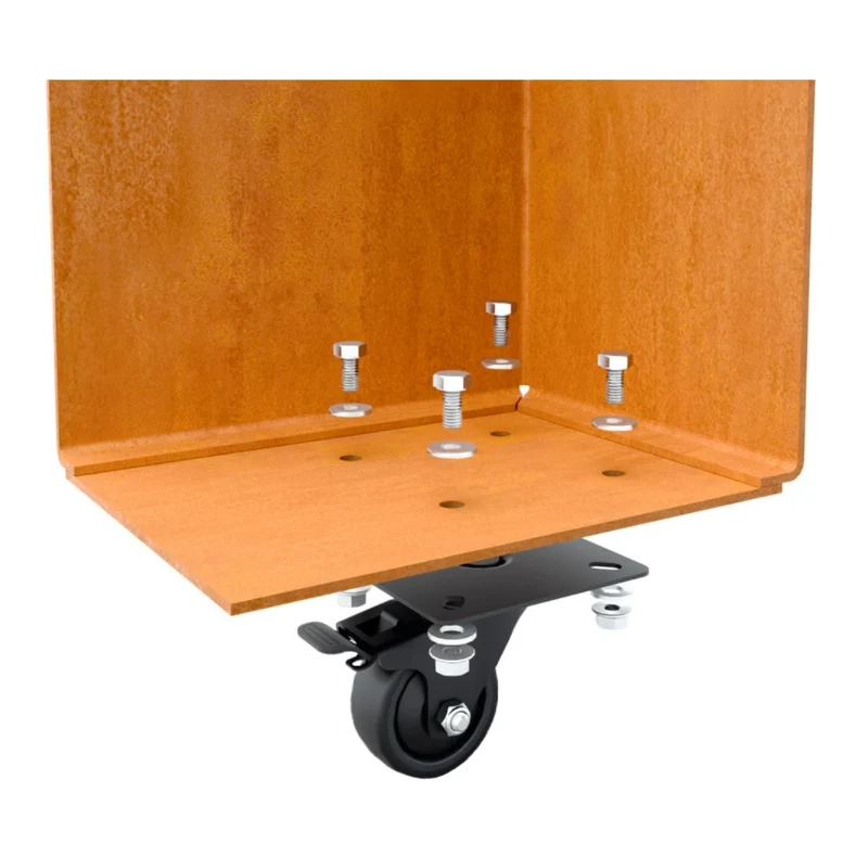 Jardinière en acier corten allongée avec roulettes 200x40x80 cm