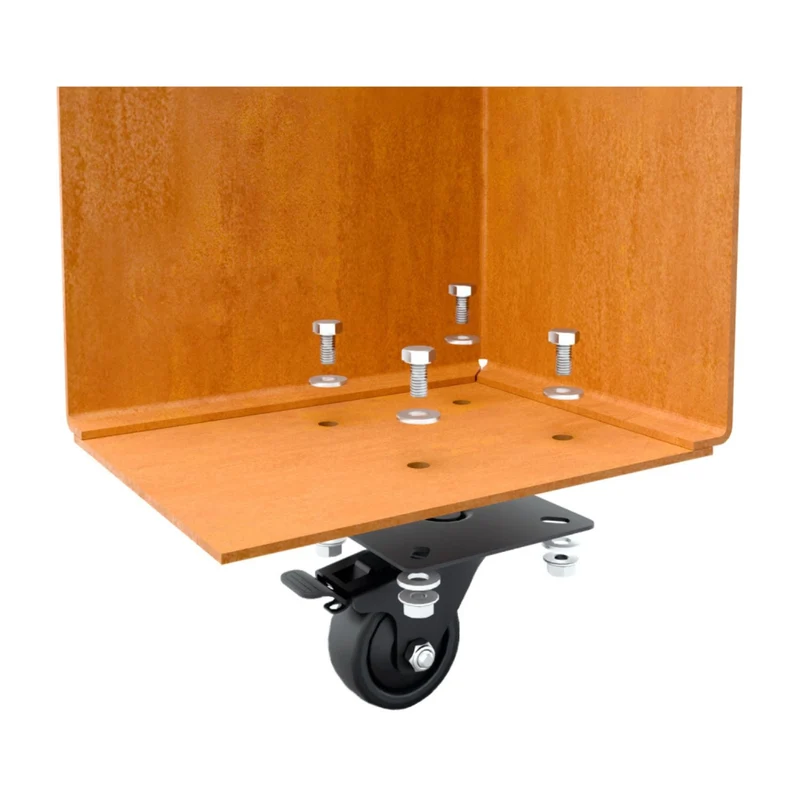Jardinière en acier corten allongée avec roulettes 120x40x80 cm