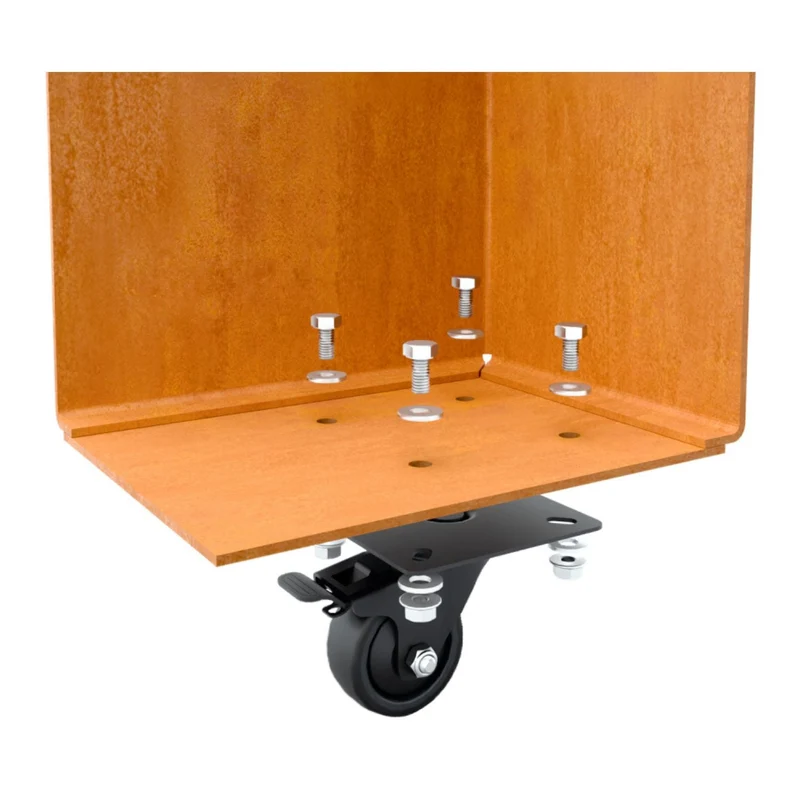 Jardinière en acier corten allongée avec roulettes 100x40x40 cm