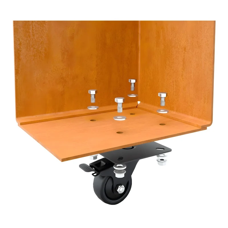 Jardinière en acier corten allongée avec roulettes 150x30x80 cm