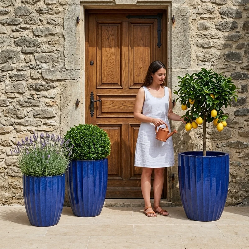 Pot HUGO 36x50cm bleu cobalt