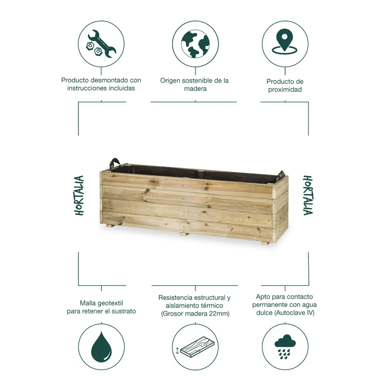 Jardinera rectangular Ghio KD 120x40x40