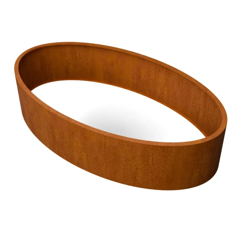 Jardinière en acier corten elliptique sans fond 280x160x60 cm