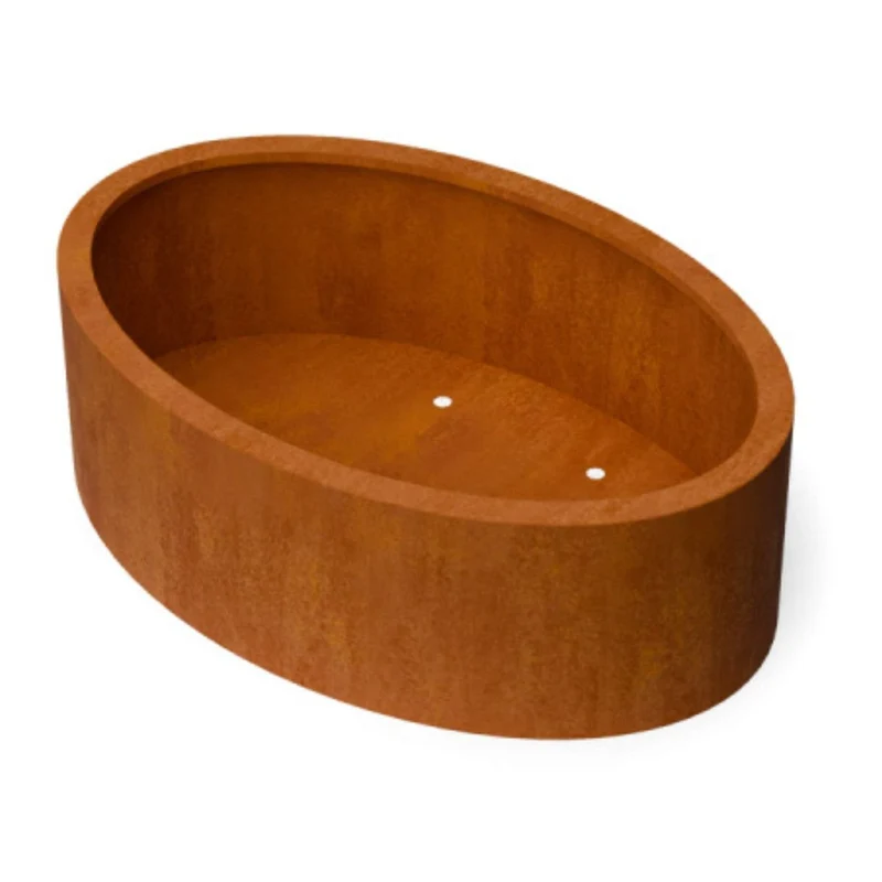 Jardinière en acier corten elliptique avec fond 120x80x40 cm
