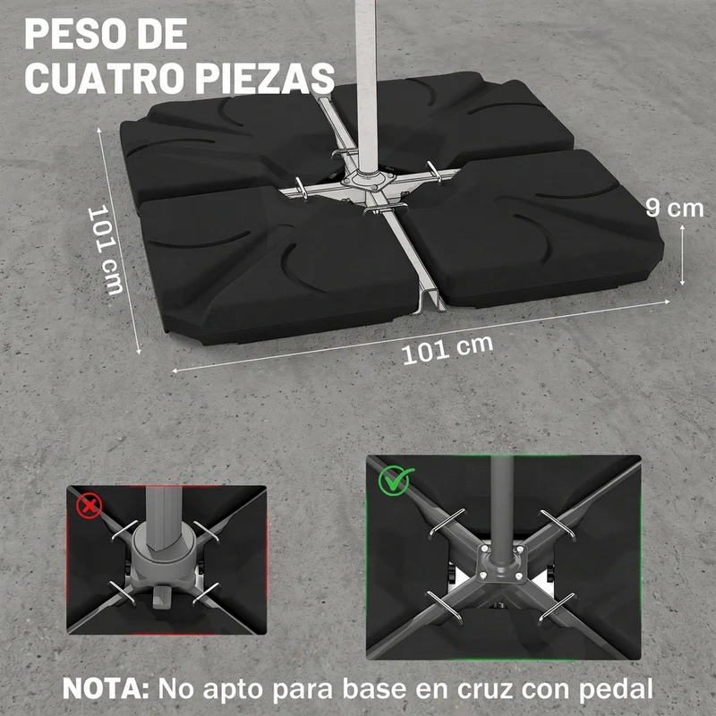 Outsunny Base Para Sombrilla De 4 Piezas Rellenable Con Arena 72 Kg O Agua 56 Kg