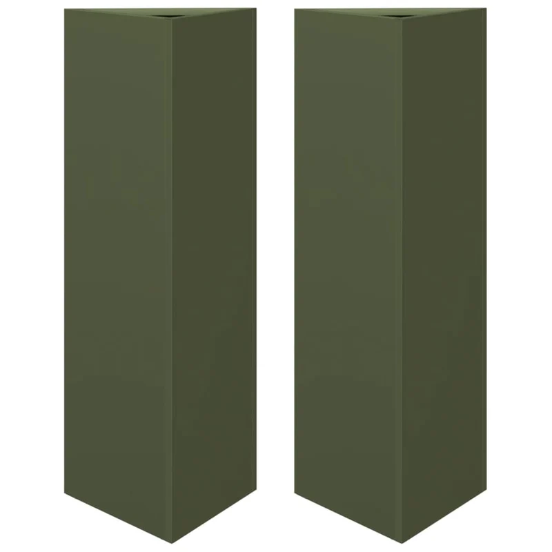 Jardineras Triangulares 2 Uds Acero Verde Oliva 30x26x75 Cm