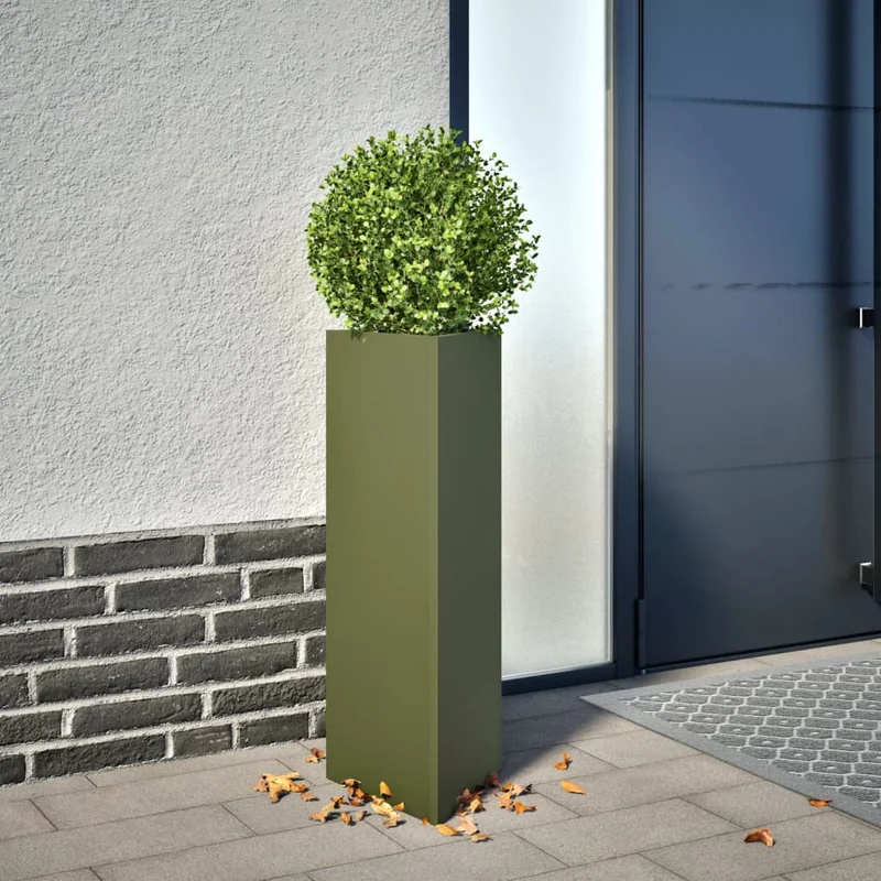 Jardineras Triangulares 2 Uds Acero Verde Oliva 30x26x75 Cm