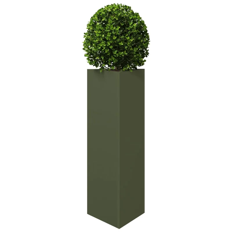 Jardineras Triangulares 2 Uds Acero Verde Oliva 30x26x75 Cm
