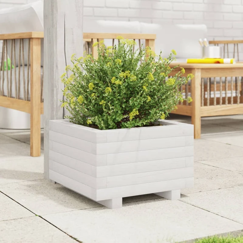 Jardinera De Madera Maciza De Pino Blanco 40x40x26,5 Cm