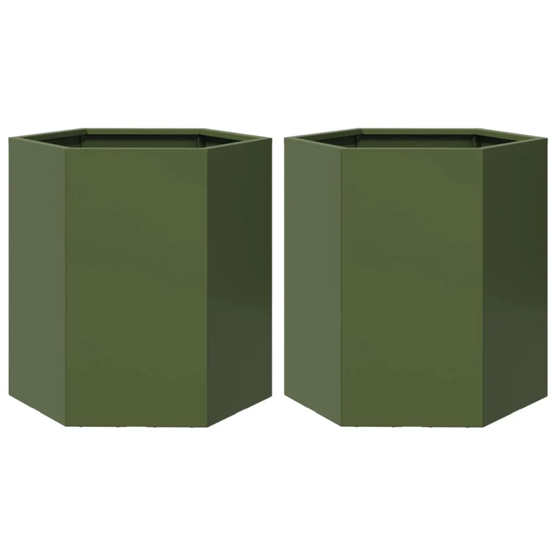 Jardineras Hexagonales 2 Uds Acero Verde Oliva 46x40x45 Cm