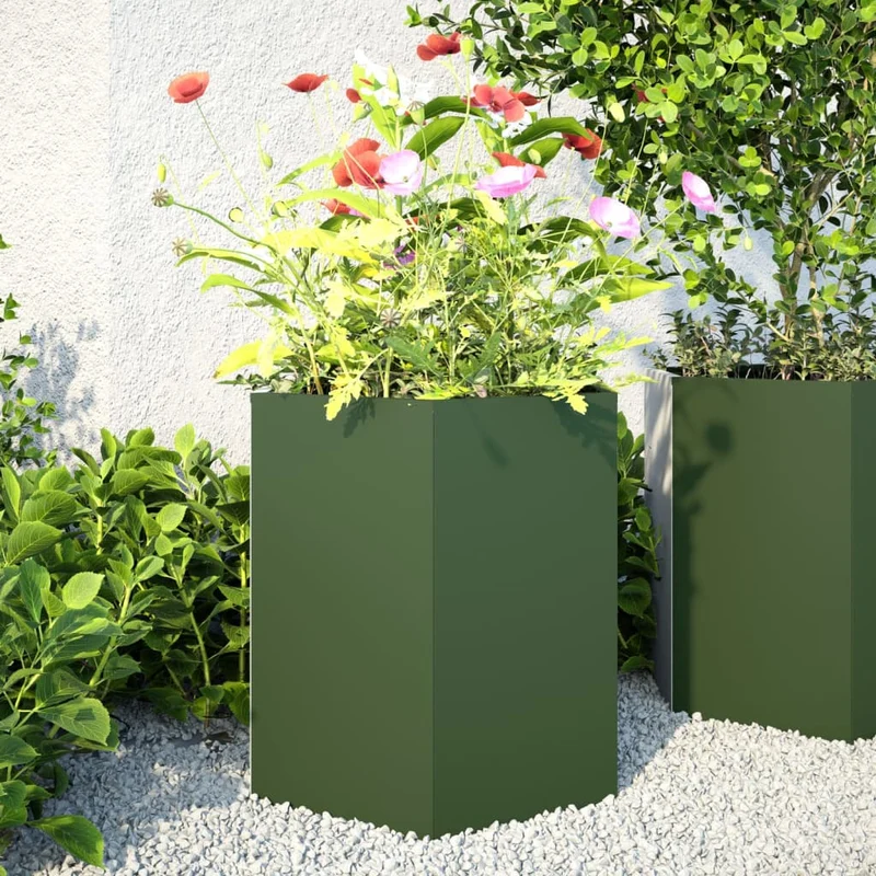 Jardineras Hexagonales 2 Uds Acero Verde Oliva 46x40x45 Cm