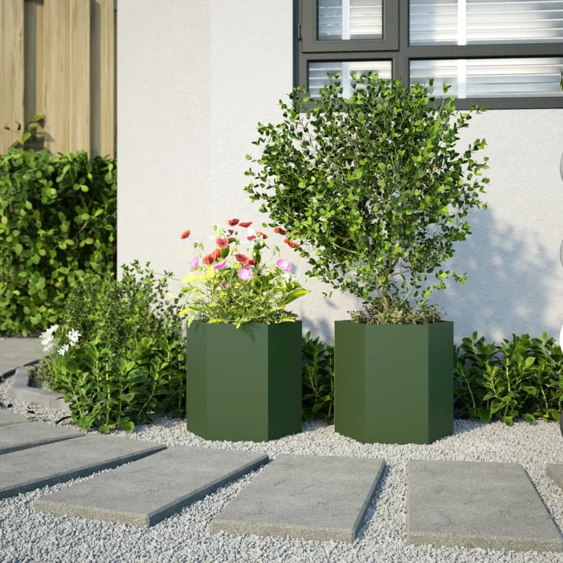 Jardineras Hexagonales 2 Uds Acero Verde Oliva 46x40x45 Cm