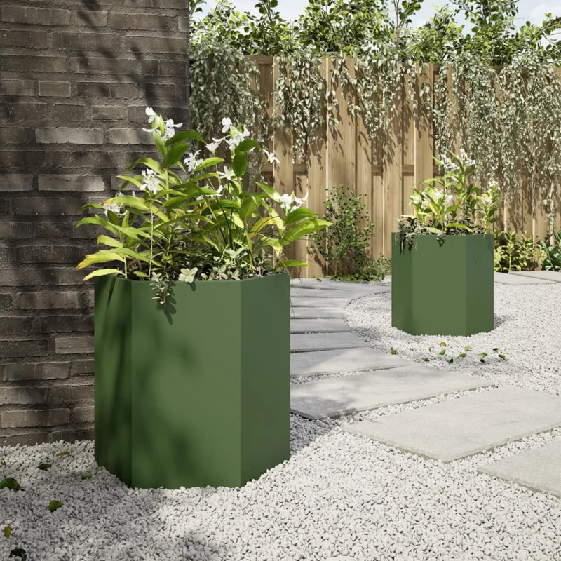 Jardineras Hexagonales 2 Uds Acero Verde Oliva 46x40x45 Cm