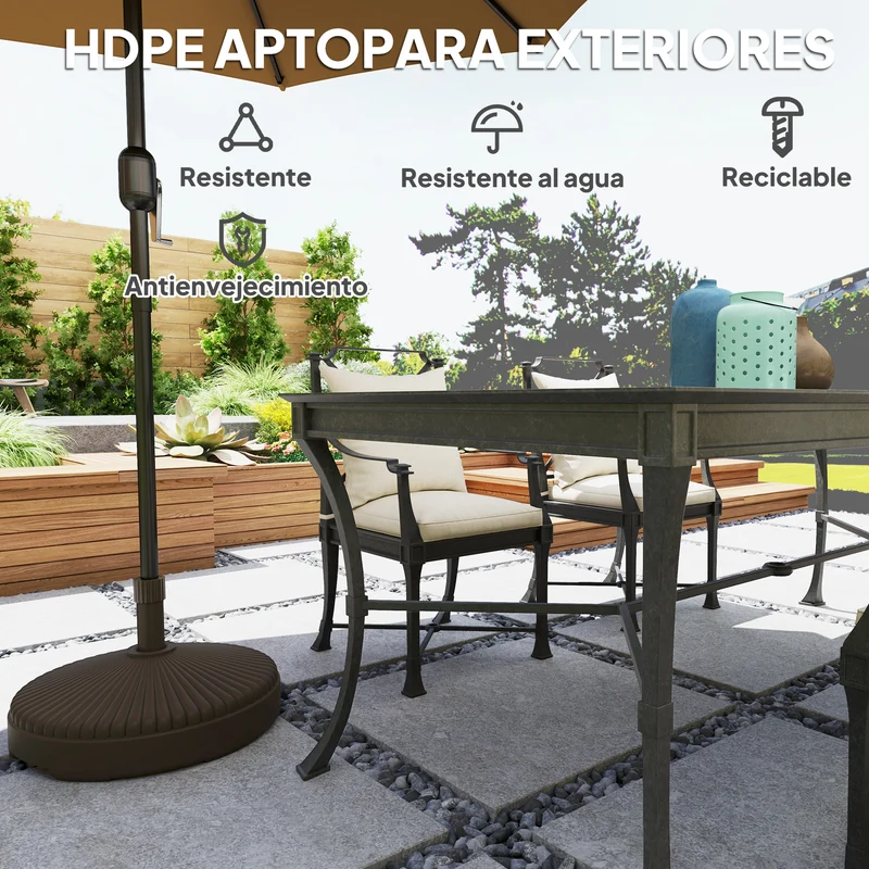 Outsunny Base Para Sombrilla Redonda Rellenable Con Agua 23l O Arena 28kg Marrón