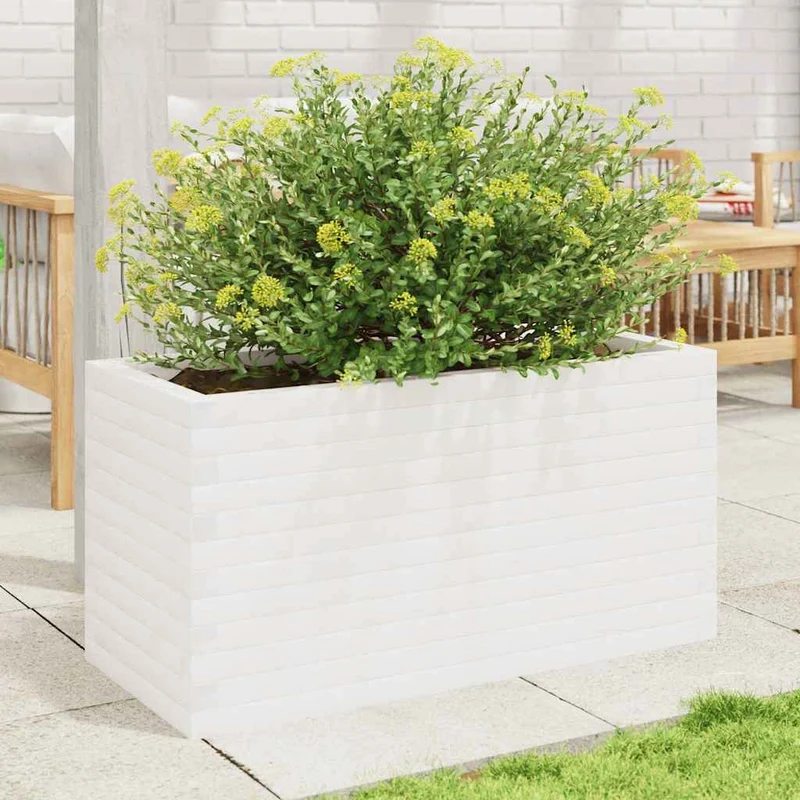 Jardinera Madera Maciza De Pino Blanco 90x40x45,5 Cm