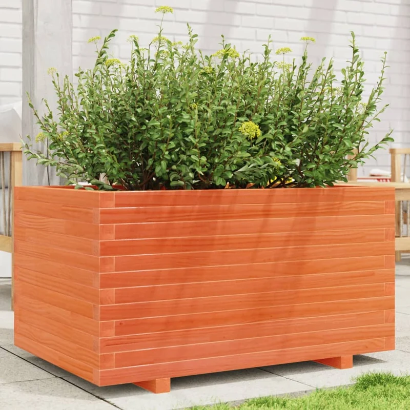Jardinera Madera Maciza De Pino Marrón Cera 90x60x49,5 Cm