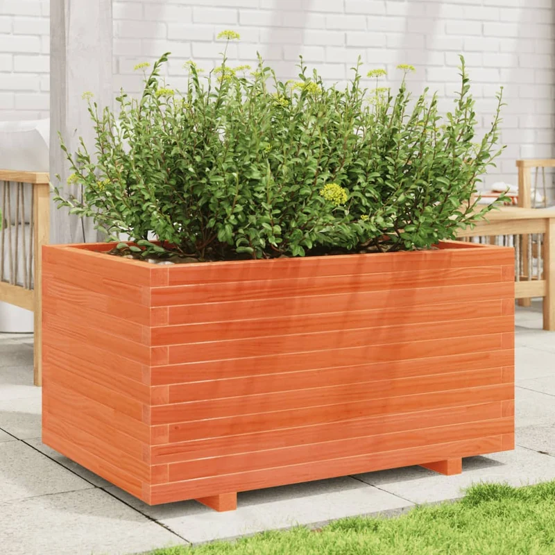 Jardinera Madera Maciza De Pino Marrón Cera 90x60x49,5 Cm