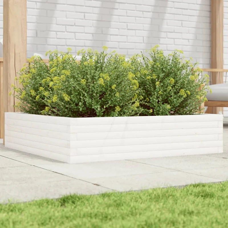 Jardinera Madera Maciza De Pino Blanco 100x100x23 Cm
