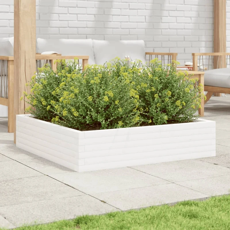 Jardinera Madera Maciza De Pino Blanco 100x100x23 Cm