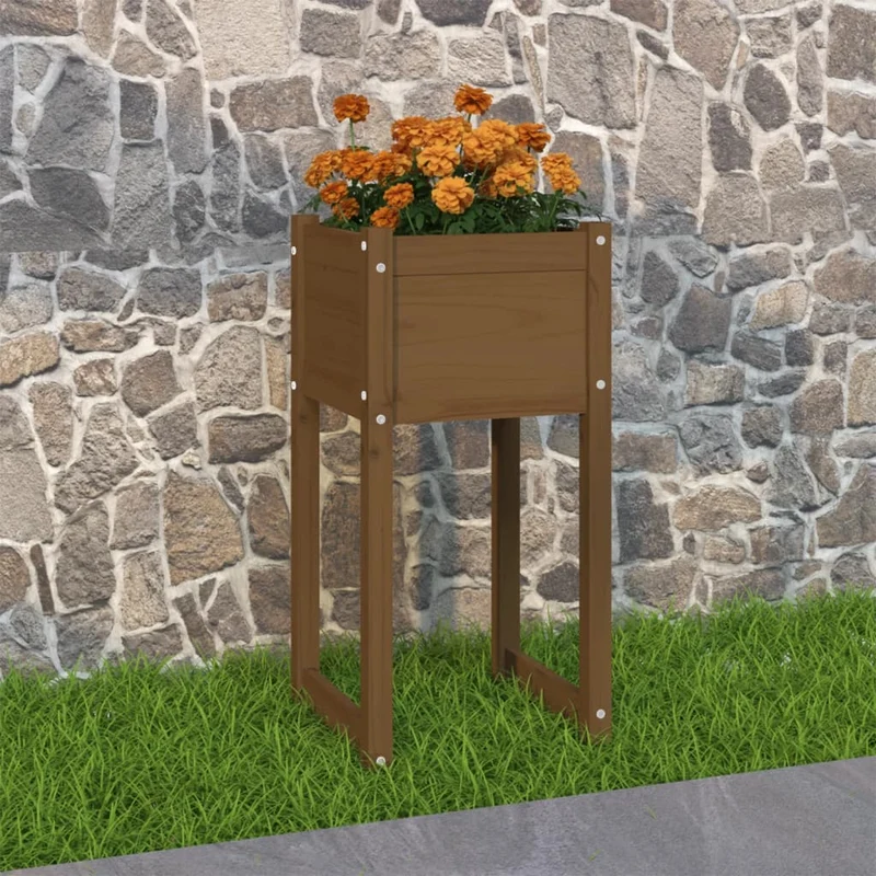 Jardinera Madera Maciza De Pino Marrón Miel 40x40x81 Cm