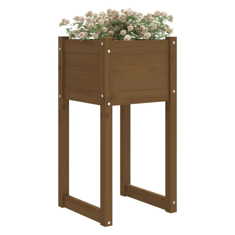 Jardinera Madera Maciza De Pino Marrón Miel 40x40x81 Cm
