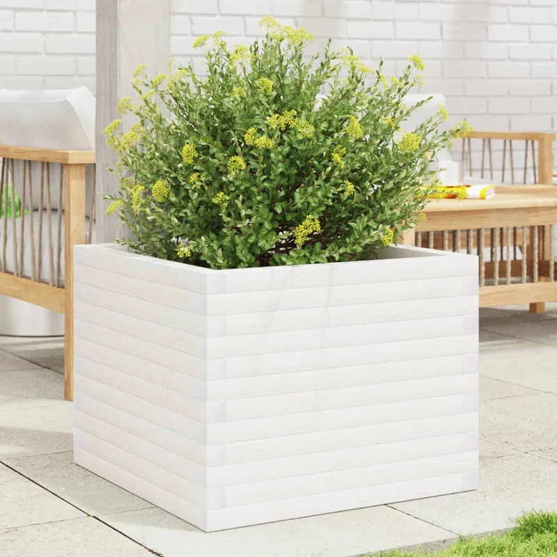 Jardinera De Madera Maciza De Pino Blanca 60x60x46 Cm