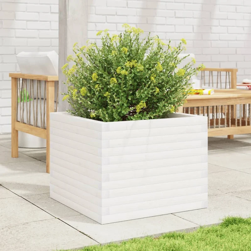 Jardinera De Madera Maciza De Pino Blanca 60x60x46 Cm