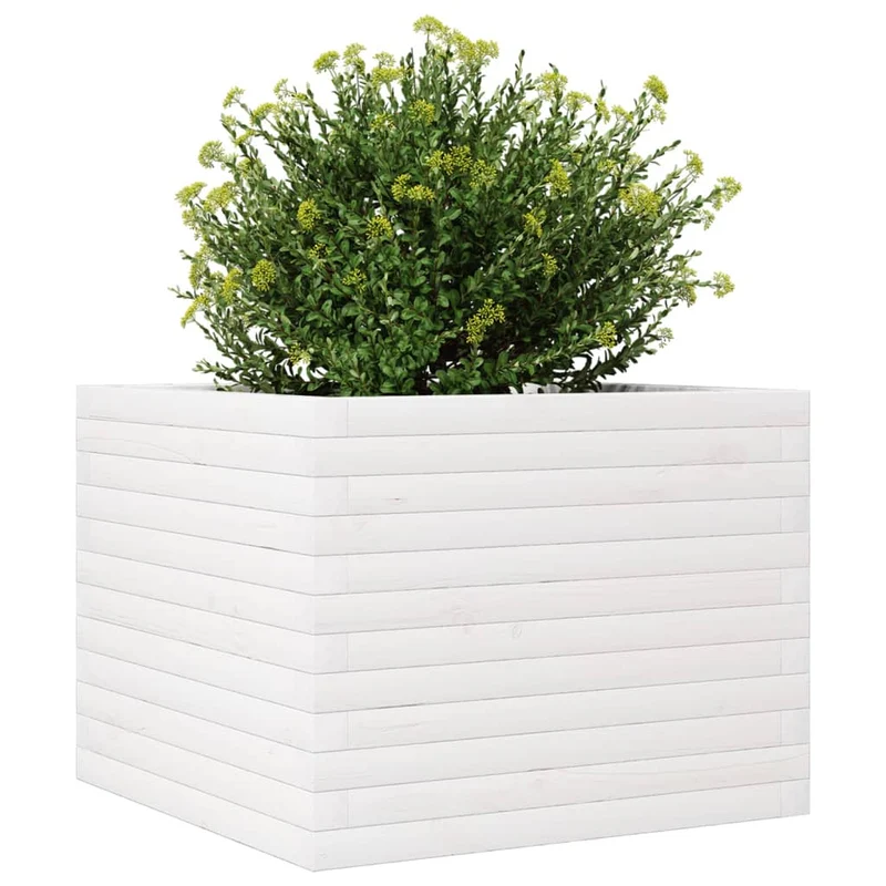 Jardinera De Madera Maciza De Pino Blanca 60x60x46 Cm