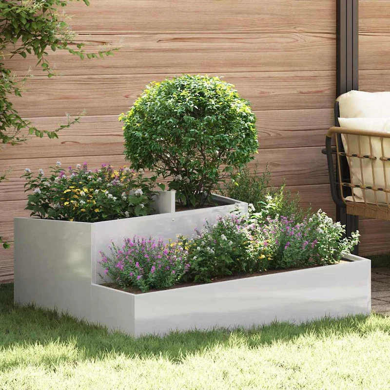 Macetero De Jardín Plateado 100 X 100 X 50 Cm Acero Inoxidable
