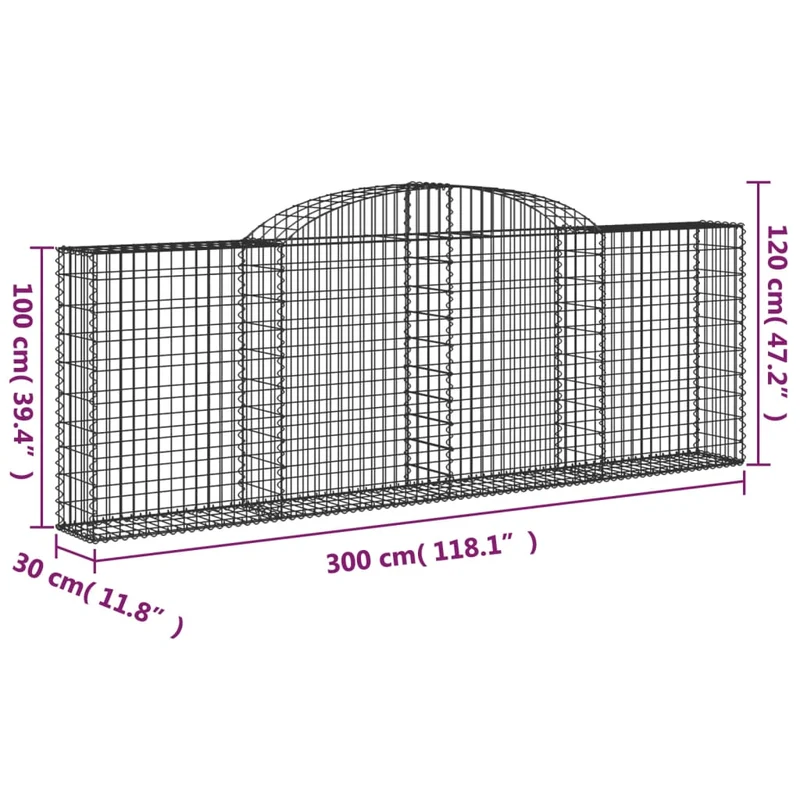 Cestas De Gaviones 17 Uds Forma Arco Hierro 300x30x100/120 Cm
