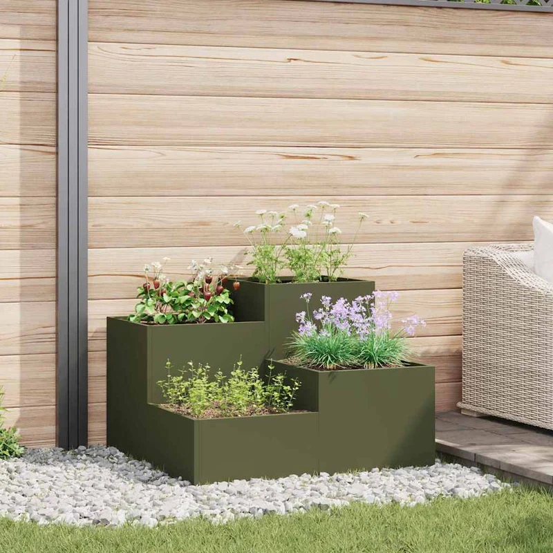Maceta Para Jardín Verde Oliva 80 X 80 X 60 Cm Acero