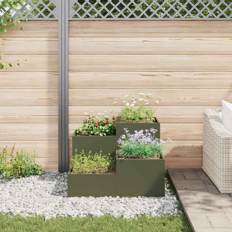 Maceta Para Jardín Verde Oliva 80 X 80 X 60 Cm Acero