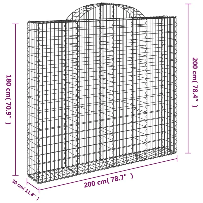 Cestas De Gaviones 3 Uds Forma De Arco Hierro 200x30x180/200 Cm