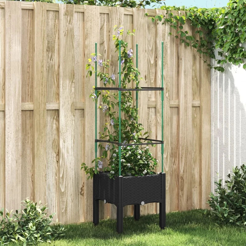 Jardinera Con Enrejado Pp Negro 40x40x142,5 Cm