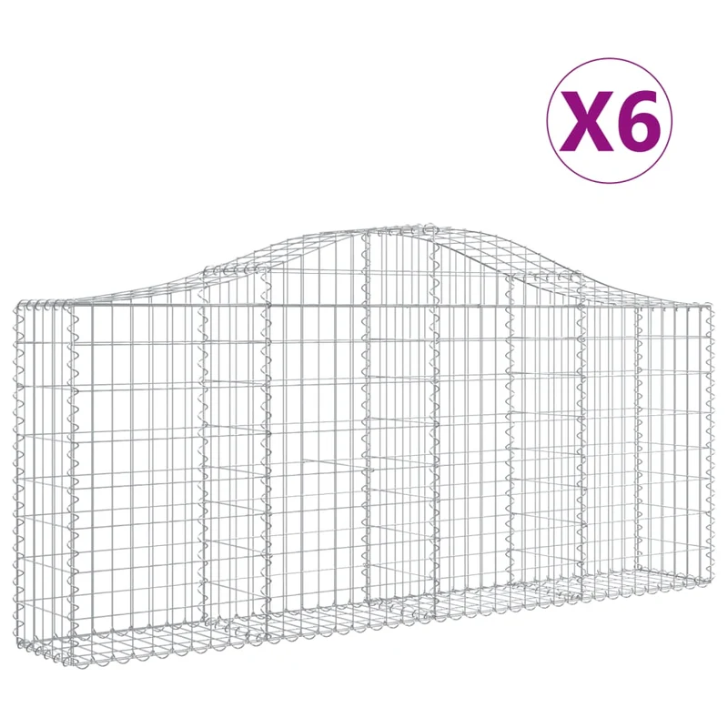 Cestas De Gaviones 6 Uds Forma De Arco Hierro 200x30x80/100 Cm
